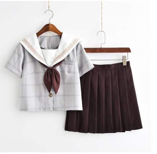 画像2: 大きいサイズあり 可愛いグレーチェックセーラー服 学生服 女子高生制服 コスプレ 衣装 通販