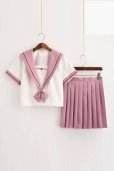 画像1: 大きいサイズあり　ピンクの可愛いスタンダードセーラー服 　学生服 女子高生制服 コスプレ 衣装 通販 (1)