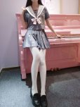 画像2: ピンクの桜刺繍が可愛いグレーセーラー服 学生服 女子高生制服 コスプレ 衣装 通販 (2)