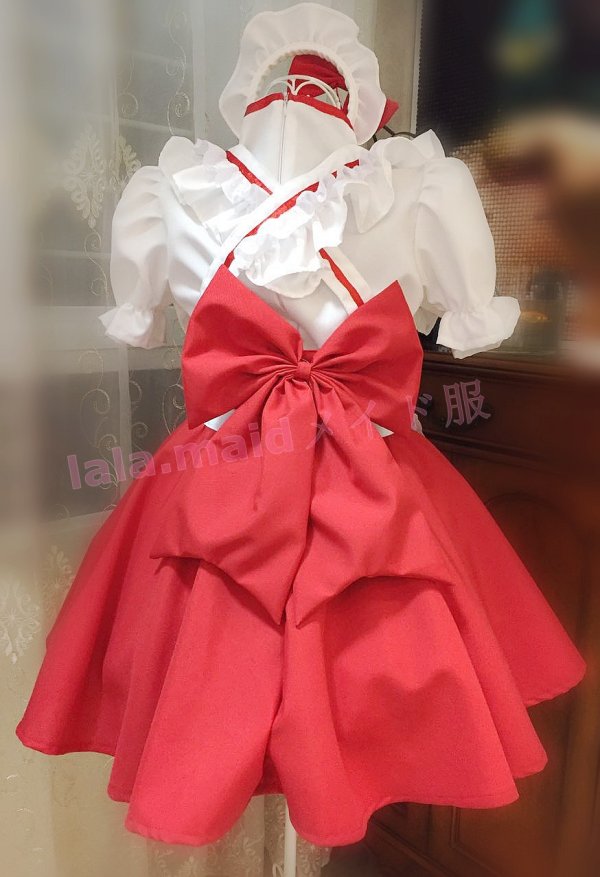 画像3: 可愛い6点セット赤の巫女風メイドカフェ服メイドロリータ服 コスプレ 衣装 通販 オーダーメイド