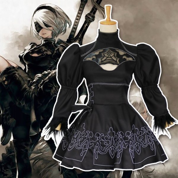 画像1: ニーアオートマタ 2B ヨルハ二号B型 風 コスプレ 衣装 通販 オーダーメイド