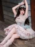 画像2: ライトグリーン/アイボリー ロリータドレス　lolita　 ダンス 3層 バレエ スタイル 蝶結び レースアップ スイート ロリータ ドレス　コスプレ衣装 (2)