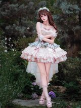 ライトグリーン/アイボリー ロリータドレス　lolita　 ダンス 3層 バレエ スタイル 蝶結び レースアップ スイート ロリータ ドレス　コスプレ衣装