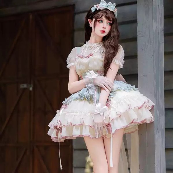 画像5: ライトグリーン/アイボリー ロリータドレス　lolita　 ダンス 3層 バレエ スタイル 蝶結び レースアップ スイート ロリータ ドレス　コスプレ衣装
