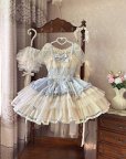 画像1: プリンセスロリータボーンコルセットトップ+ベージュティアードスカートバレエコア 　コスプレ衣装 (1)