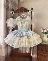 プリンセスロリータボーンコルセットトップ+ベージュティアードスカートバレエコア 　コスプレ衣装