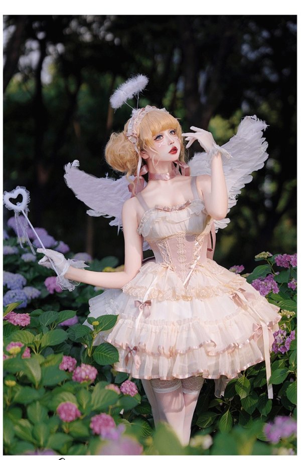 画像1: ピンク/アイボリー ロリータドレス　lolita　 ダンス 3層 バレエ スタイル 蝶結び レースアップ スイート ロリータ ドレス　コスプレ衣装