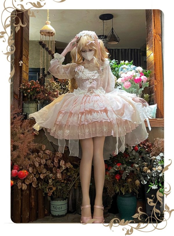 画像2: マルチレイヤー フリル カーディガン 蝶結び レース スイート バレエ ロリータ Jsk ドレス 2色　コスプレ衣装