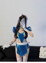 格闘家 セクシー 萌え かわいい キュート チャイナドレス ワンピース コスチューム コスプレ 胸元開き 深Vネック 仮装 変身 変装