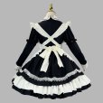 画像2: クラシック メイド服 コスチューム セット ブラック＆ホワイト レース装飾 リボン付き 付け袖 長袖ワンピース (2)