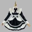 画像4: クラシック メイド服 コスチューム セット ブラック＆ホワイト レース装飾 リボン付き 付け袖 長袖ワンピース