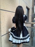 画像6: クラシック メイド服 コスチューム セット ブラック＆ホワイト レース装飾 リボン付き 付け袖 長袖ワンピース