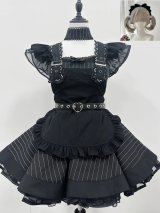 レトロな黒と白のストライプロリータメイド服　 大きいサイズ　コスプレ衣装