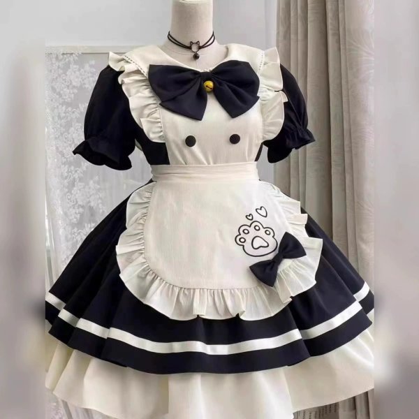 画像2: かわいいロリータメイド服蝶結び　わんこの足跡　デザインコスプレ衣装