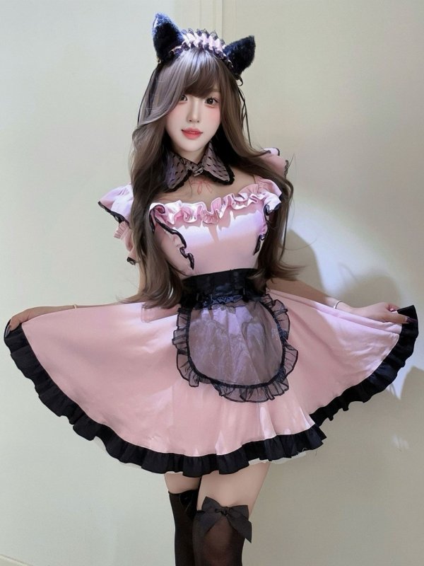 画像1: かわいいメイド衣装 　 レース猫メイド制服　ロリータドレス　 　コスプレ衣装