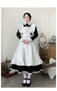 画像2: かわいい白黒ロングスカートメイド服　長袖　半袖イギリスの執事　コスプレ衣装 (2)
