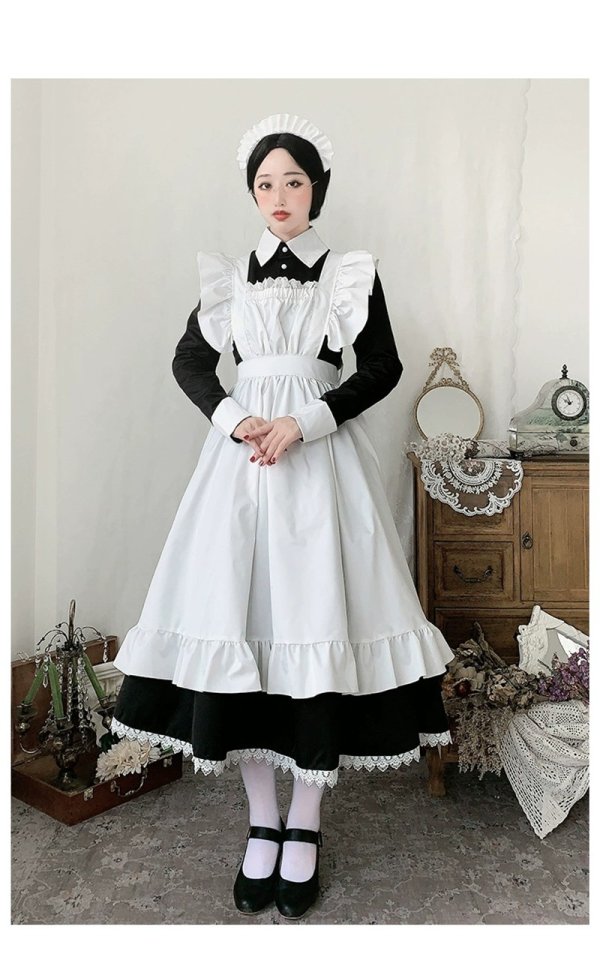 画像2: かわいい白黒ロングスカートメイド服　長袖　半袖イギリスの執事　コスプレ衣装