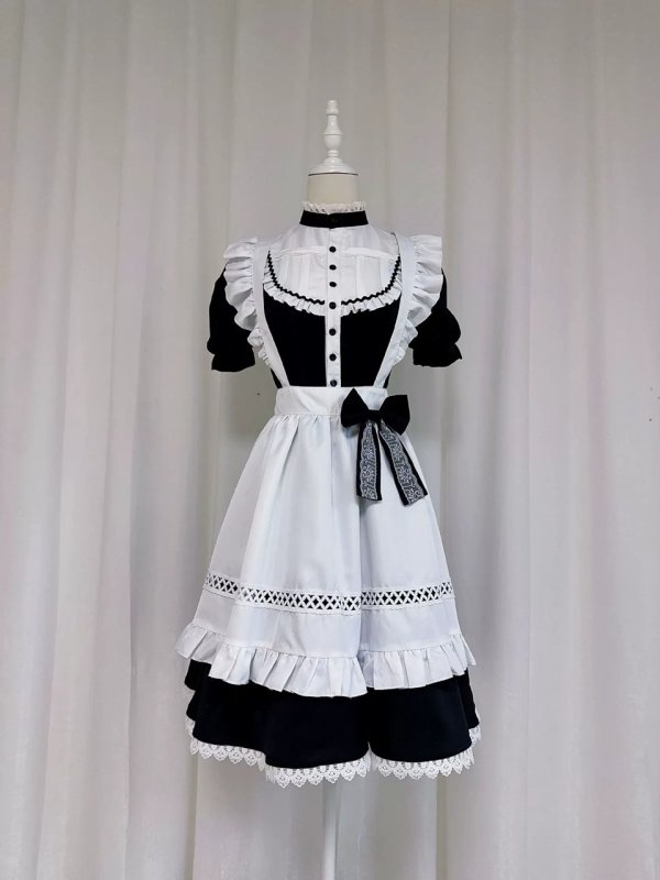 画像5: 英国風　可愛いメイド服 ミニ丈ワンピース コスチューム 半袖 フリル カチューシャ付き 蝶結び コスプレ衣装