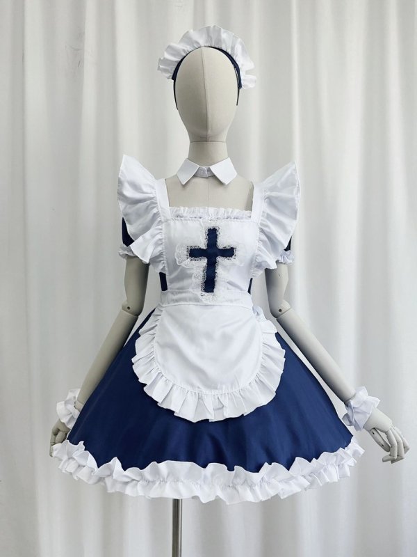画像6: 十字架　可愛いメイド服 ミニ丈ワンピース コスチューム 半袖 フリル カチューシャ付き 蝶結び コスプレ衣装