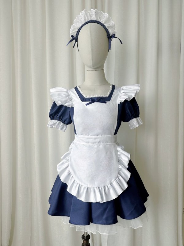 画像2: シンプルな可愛いメイド服 ミニ丈ワンピース コスチューム 半袖 フリル カチューシャ付き 蝶結び コスプレ衣装