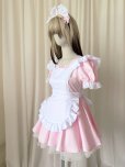 画像5: シンプルなエプロン付き可愛いメイド服 ミニ丈ワンピース コスチューム 半袖 フリル カチューシャ付き 蝶結び コスプレ衣装 (5)