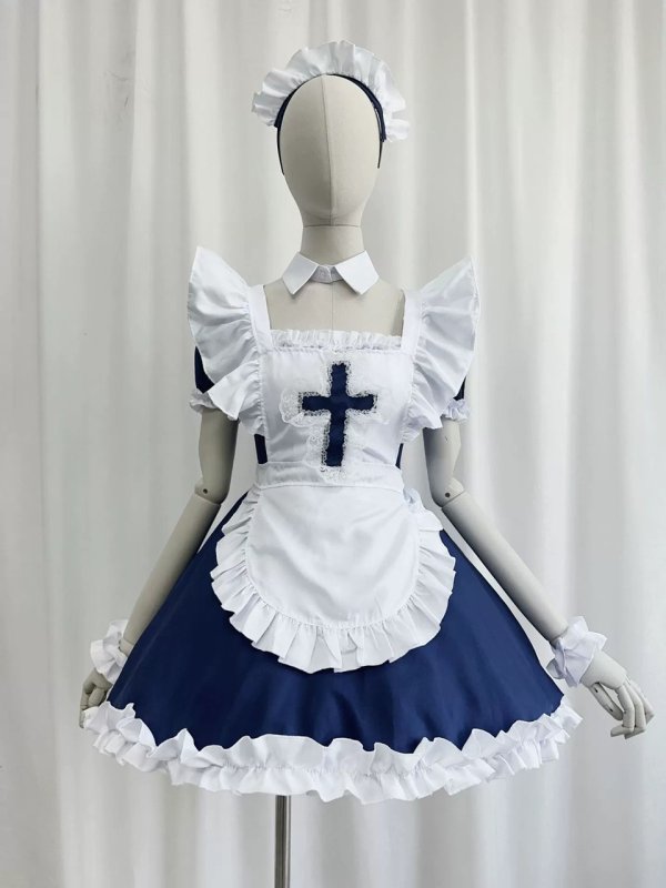 画像9: 十字架　可愛いメイド服 ミニ丈ワンピース コスチューム 半袖 フリル カチューシャ付き 蝶結び コスプレ衣装