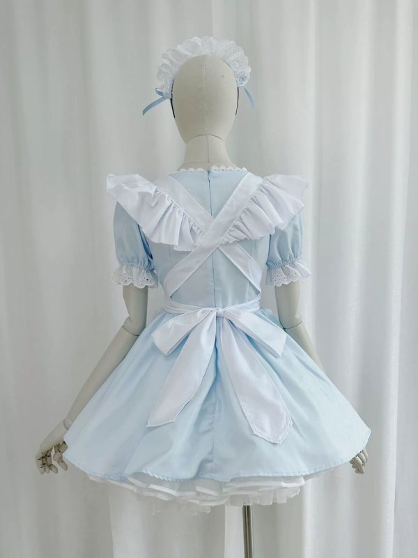 画像4: シンプルな可愛いメイド服 ミニ丈ワンピース コスチューム 半袖 フリル カチューシャ付き 蝶結び コスプレ衣装