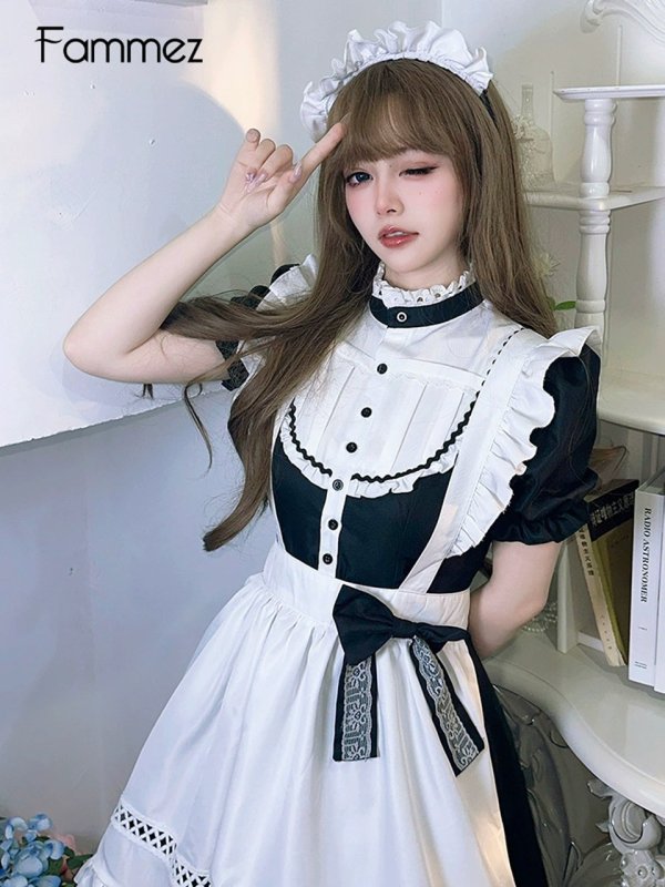 画像6: 英国風　可愛いメイド服 ミニ丈ワンピース コスチューム 半袖 フリル カチューシャ付き 蝶結び コスプレ衣装