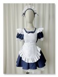 画像1: シンプルなエプロン付き可愛いメイド服 ミニ丈ワンピース コスチューム 半袖 フリル カチューシャ付き 蝶結び コスプレ衣装 (1)