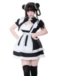画像5: チャイナ　可愛いメイド服 ミニ丈ワンピース コスチューム 半袖 フリル カチューシャ付き 蝶結び コスプレ衣装 (5)