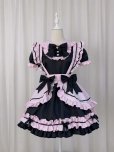 画像3: ピンクのふりふり可愛いメイド服 ミニ丈ワンピース コスチューム 半袖 フリル カチューシャ付き 蝶結び コスプレ衣装 (3)