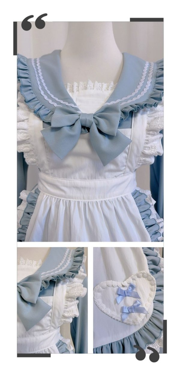 画像7: レトロなセーラー服風可愛いメイド服 ミニ丈ワンピース コスチューム 半袖 フリル カチューシャ付き 蝶結び コスプレ衣装