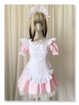 画像7: シンプルなエプロン付き可愛いメイド服 ミニ丈ワンピース コスチューム 半袖 フリル カチューシャ付き 蝶結び コスプレ衣装 (7)