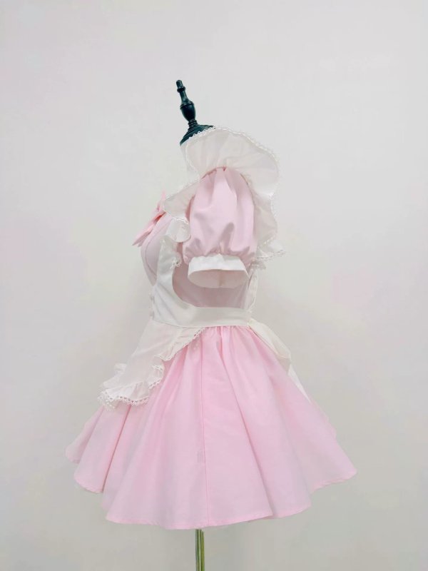 画像5: エプロン付き可愛いメイド服 ミニ丈ワンピース コスチューム 半袖 フリル カチューシャ付き 蝶結び コスプ衣装