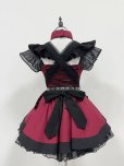 画像3: エンジ色のシックなエプロン付き可愛いメイド服 ミニ丈ワンピース コスチューム 半袖 フリル カチューシャ付き 蝶結び コスプレ衣装 (3)