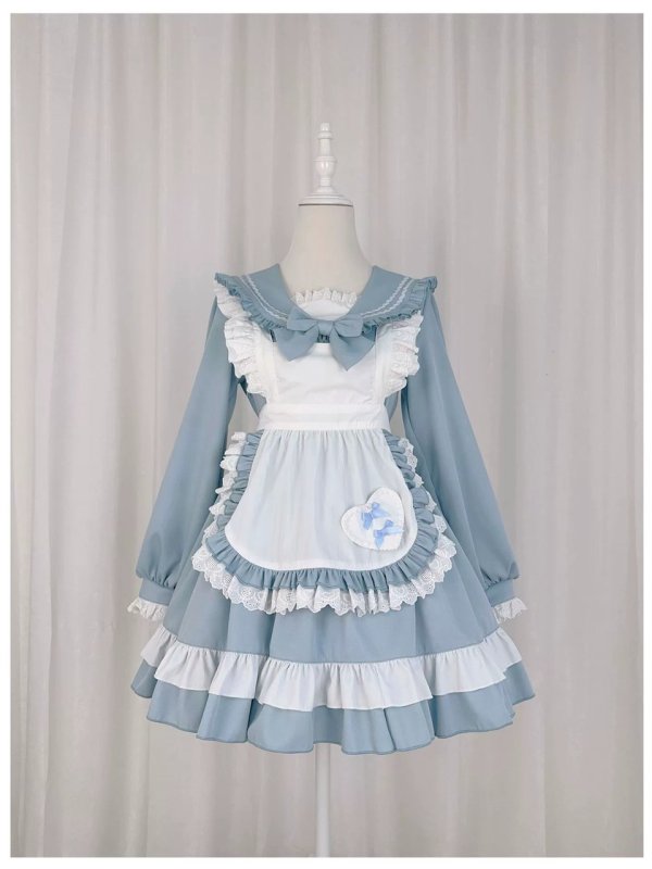 画像4: レトロなセーラー服風可愛いメイド服 ミニ丈ワンピース コスチューム 半袖 フリル カチューシャ付き 蝶結び コスプレ衣装