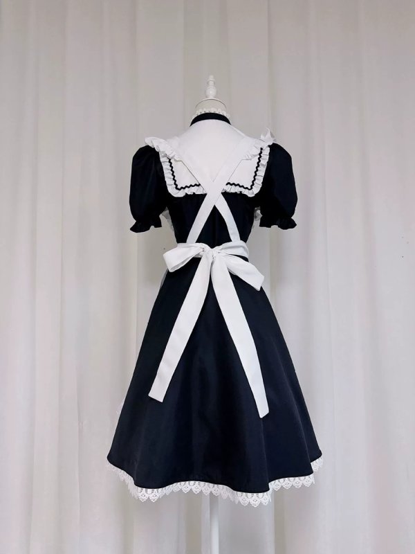 画像2: 英国風　可愛いメイド服 ミニ丈ワンピース コスチューム 半袖 フリル カチューシャ付き 蝶結び コスプレ衣装