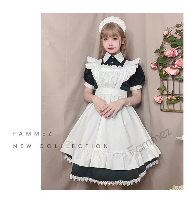 画像4: 英国風　可愛いメイド服 ミニ丈ワンピース コスチューム 半袖 フリル カチューシャ付き 蝶結び コスプレ衣装