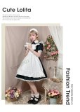 画像2: 英国風　可愛いメイド服 ミニ丈ワンピース コスチューム 半袖 フリル カチューシャ付き 蝶結び コスプレ衣装 (2)