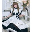 画像1: 英国風　可愛いメイド服 ミニ丈ワンピース コスチューム 半袖 フリル カチューシャ付き 蝶結び コスプレ衣装 (1)