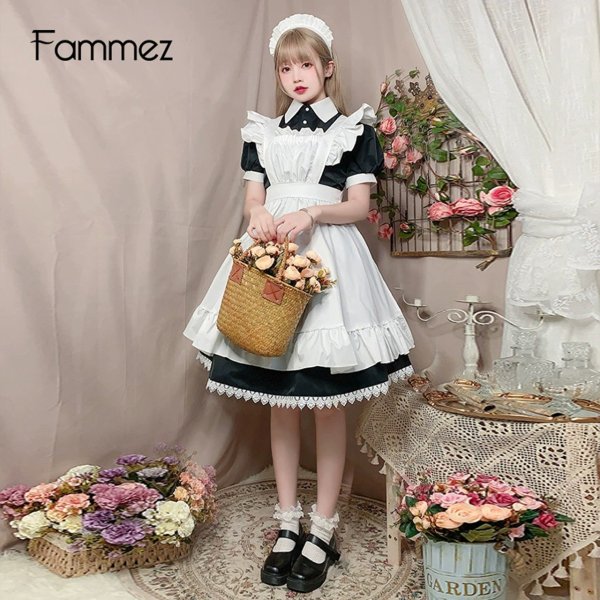 画像7: 英国風　可愛いメイド服 ミニ丈ワンピース コスチューム 半袖 フリル カチューシャ付き 蝶結び コスプレ衣装