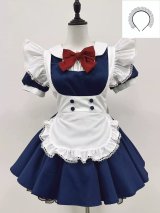 エプロン付き可愛いメイド服 ミニ丈ワンピース コスチューム 半袖 フリル カチューシャ付き 蝶結び コスプ衣装