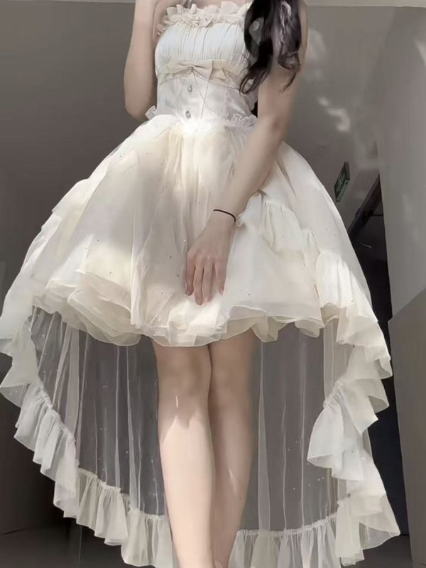 画像2: フランスのプリンセスドレス、夏のロリータドレス、妖精のトレイン、白い月光のスパンコールの誕生日の大人のドレス