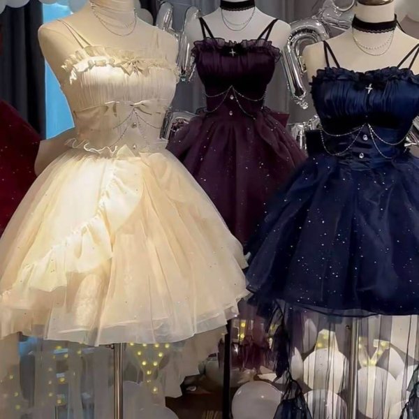 画像24: フランスのプリンセスドレス、夏のロリータドレス、妖精のトレイン、白い月光のスパンコールの誕生日の大人のドレス