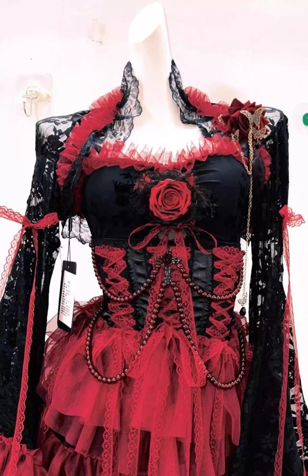 画像6: 深紅のゴシックドレスコートドレス、オリジナルドレス、ふくらみのあるドレス、、ビーズドレス、ダークドレスコスプレ 衣装 通販 オーダーメイド