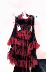 深紅のゴシックドレスコートドレス、オリジナルドレス、ふくらみのあるドレス、、ビーズドレス、ダークドレスコスプレ 衣装 通販 オーダーメイド