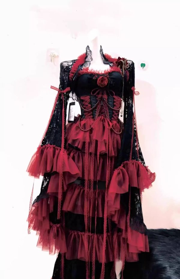 画像1: 深紅のゴシックドレスコートドレス、オリジナルドレス、ふくらみのあるドレス、、ビーズドレス、ダークドレスコスプレ 衣装 通販 オーダーメイド