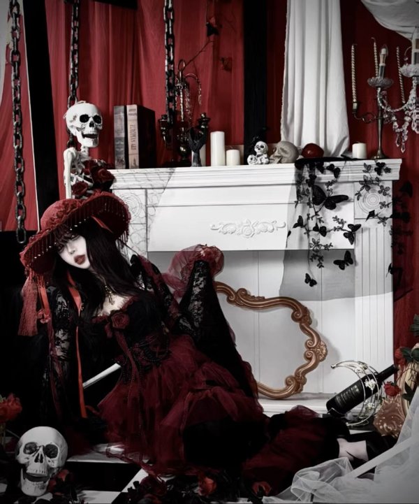 画像4: 深紅のゴシックドレスコートドレス、オリジナルドレス、ふくらみのあるドレス、、ビーズドレス、ダークドレスコスプレ 衣装 通販 オーダーメイド