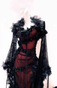 画像3: ダークスタイルの宮廷ドレス、ゴシックスタイルのバラの装飾が施されたドレス、羽根の襟とビーズのメッシュドレス　コスプレ 衣装 通販 オーダーメイド (3)