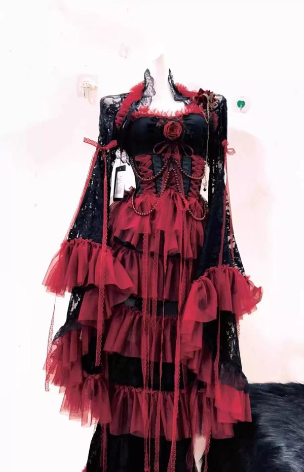 画像7: 深紅のゴシックドレスコートドレス、オリジナルドレス、ふくらみのあるドレス、、ビーズドレス、ダークドレスコスプレ 衣装 通販 オーダーメイド